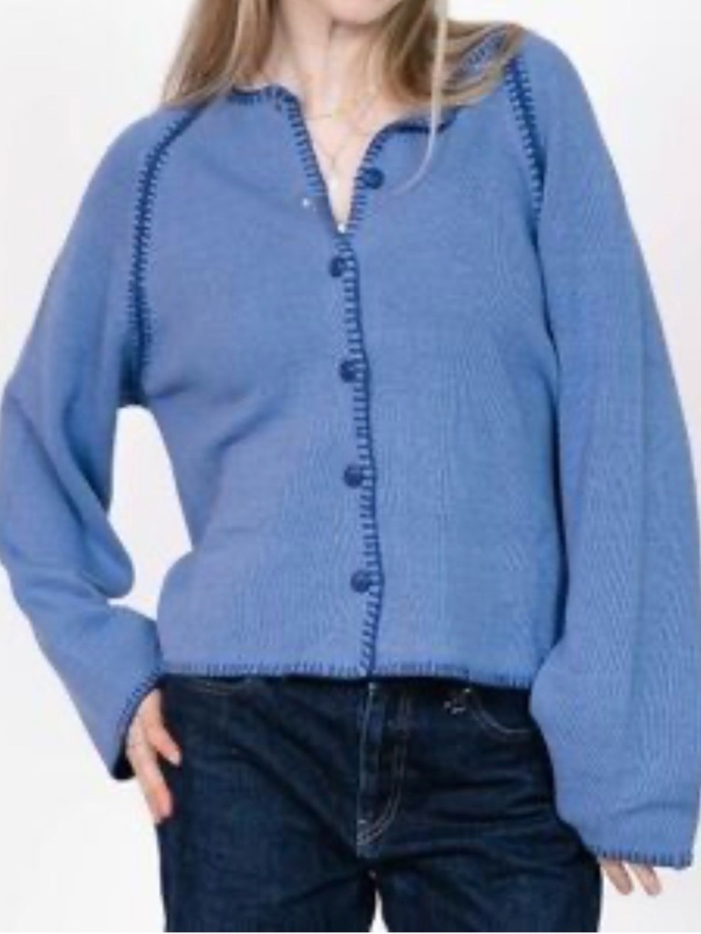 Smash + Tess Cornflower Blue Button-Front Knit Cardigan